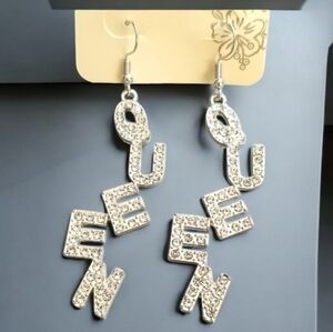 3 for $15 Long Silver Queen Crystal Earrings